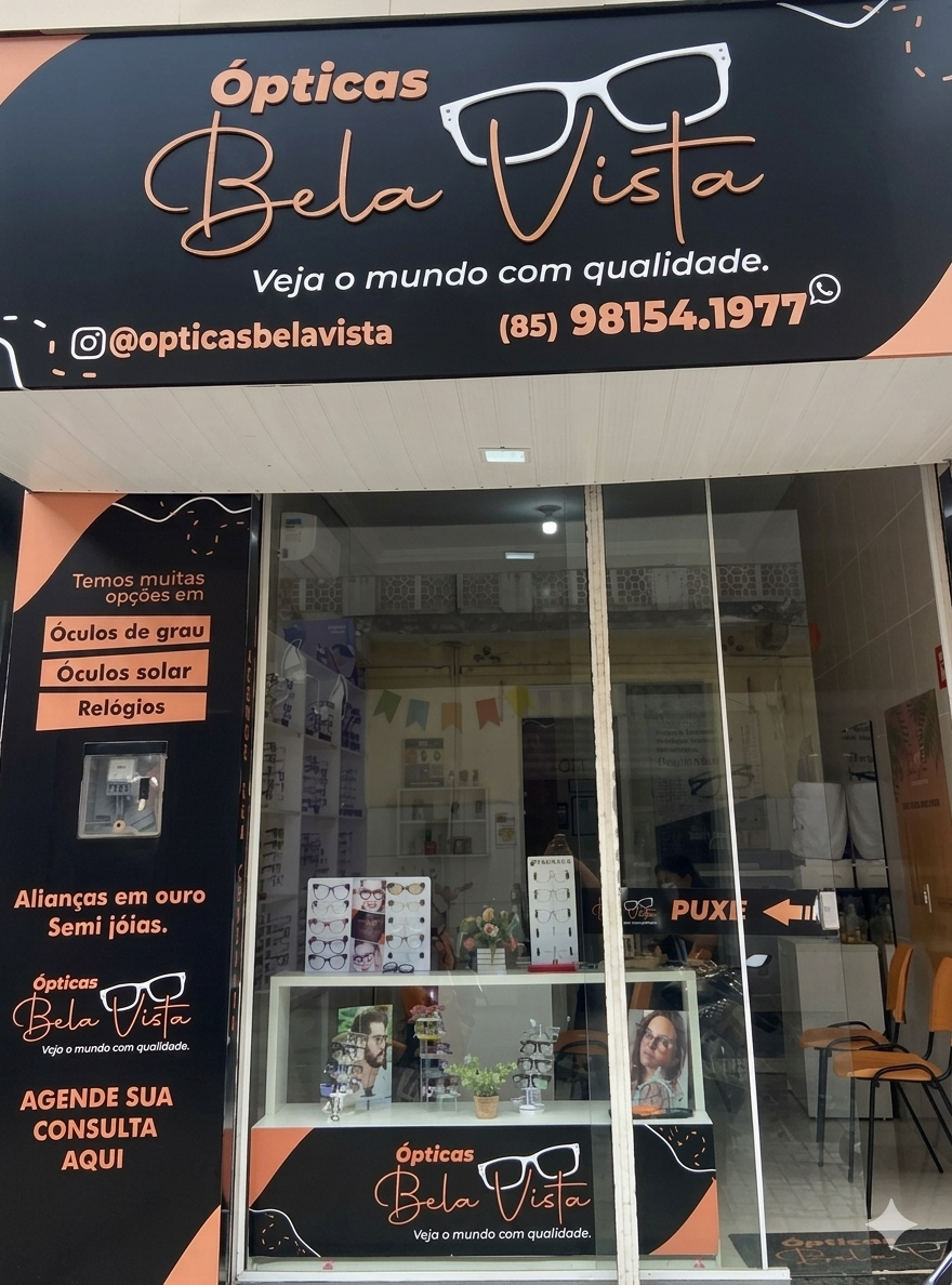 Interior moderno da Ópticas Bela Vista